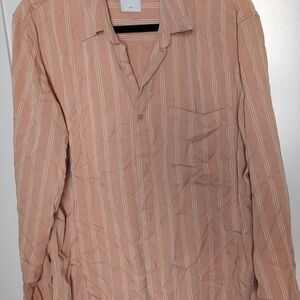 Sandro Men's Casual Button Down Shirt in Peach and White